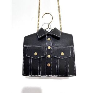 Black Vegan leather novelty crossbody carry bag gold rivets Shirt New
